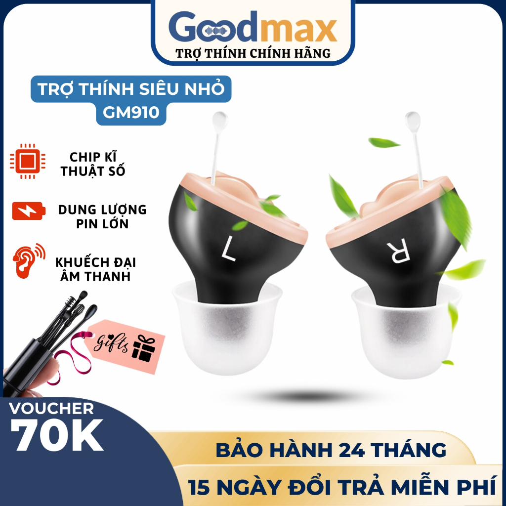 Máy Trợ Thính Không Dây Siêu Nhỏ GOODMAX GM-910 [BẢO HÀNH 24 THÁNG] Tai Nghe Trợ Thính Tự Động Xử Lý