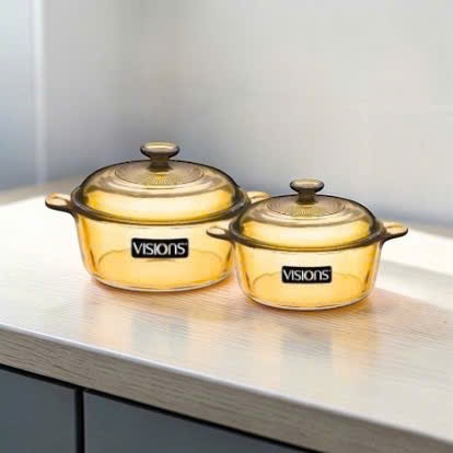Bộ 2 nồi thủy tinh VISIONS cỡ vừa 1.25 lít và 2.25 lít - Chính hãng Pháp
