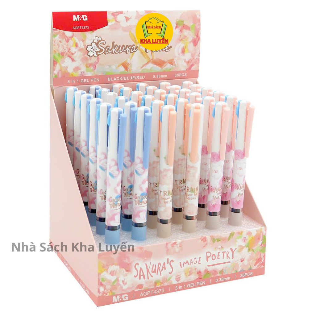(1-3c) Bút Gel M&G Nhiều Màu (3in1) AGPT4373 Ngòi Bút 0.38mm. BST M&G Sakura Time. Giao Màu Ngẫu Nhi