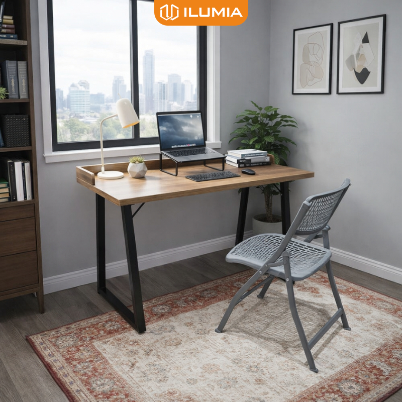 Bàn làm việc chân sắt sơn tĩnh điện của miếng chắn đỡ đồ thương hiệu ILUMIA - GM228