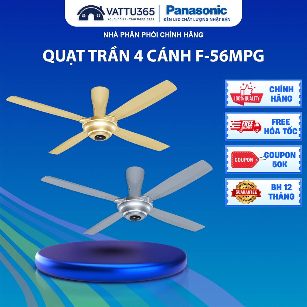 Quạt Trần 4 Cánh Panasonic Có Remote F-56MPG-S (Bạc) F-56MPG-GO (Vàng) | Hàng Chính Hãng, BH Tại Nhà