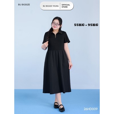 Đầm sơ mi trụ khóa phối tùng thô BIGSIZE (55kg đến 95kg) – 26HD009 - [BU Bigsize Young]