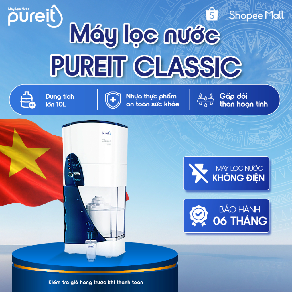 [KHÔNG DÙNG ĐIỆN] Máy lọc nước uống gia đình Pureit Classic 9L [BH 6 THÁNG]