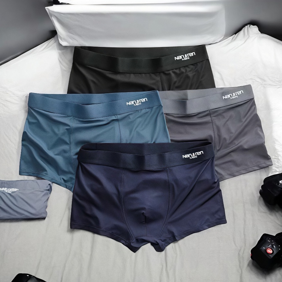 Sét 4 quần sịp nam boxer sịp đùi vải thun lạnh co dãn mềm mát thấm hút đồ lót kháng khuẩn NANJIREN-M