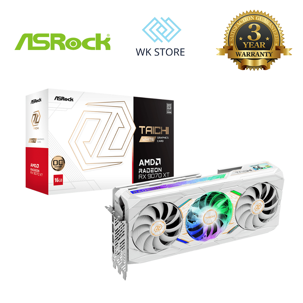VGA ASRock AMD Radeon™ RX 9070 XT Taichi White OC – 16GB GDDR6 Mới, Bảo Hành 36 Tháng