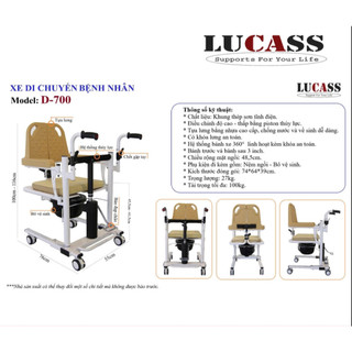 GIAO NHANH: Xe lăn 2 mảnh nâng hạ Piston thủy lực Lucass D700 - Di chuyển chăm sóc người già, người bệnh dễ dàng