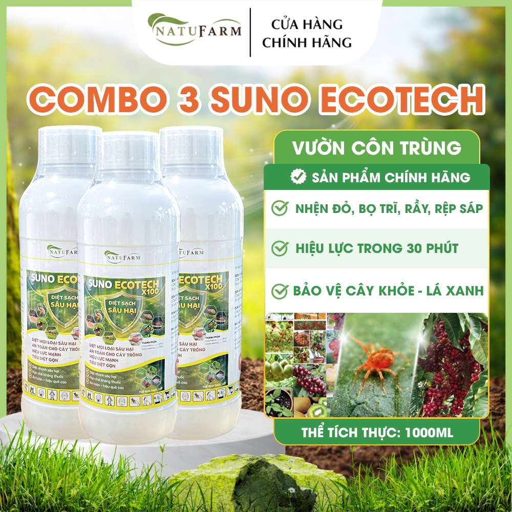 Combo 3 chai Suno Ecotech NatuFarm 1000ml Chế Phẩm Sinh Học Cho Sầu Riêng, Tiêu, Điều, Cây Ăn Quả