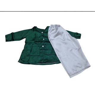 Bộ Bà Ba Bé Gái Bé Trai Chất Liệu Phi Bóng Màu Xanh Lá Trắng, Mặc Mát Nhẹ - Phương Đào Kids