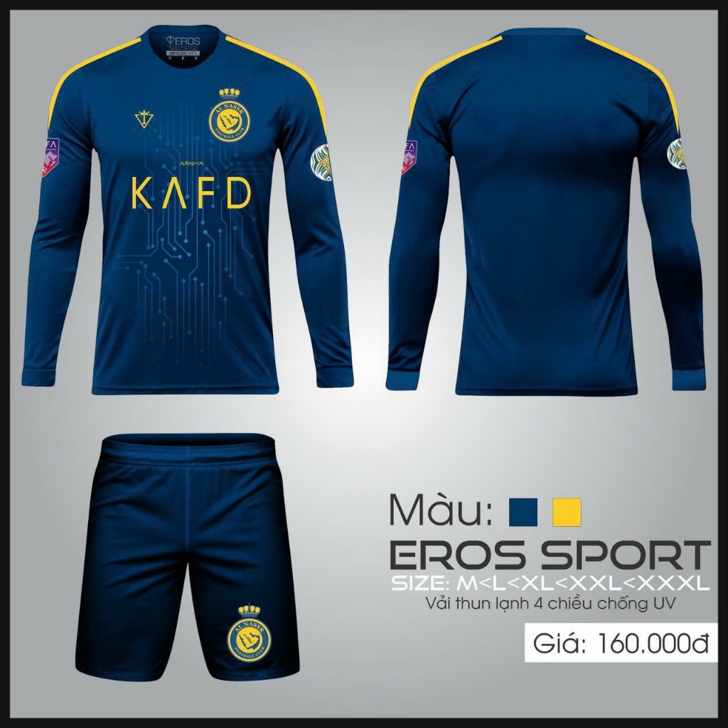 Bộ quần áo bóng đá AL Nassr xanh tay dài Eros