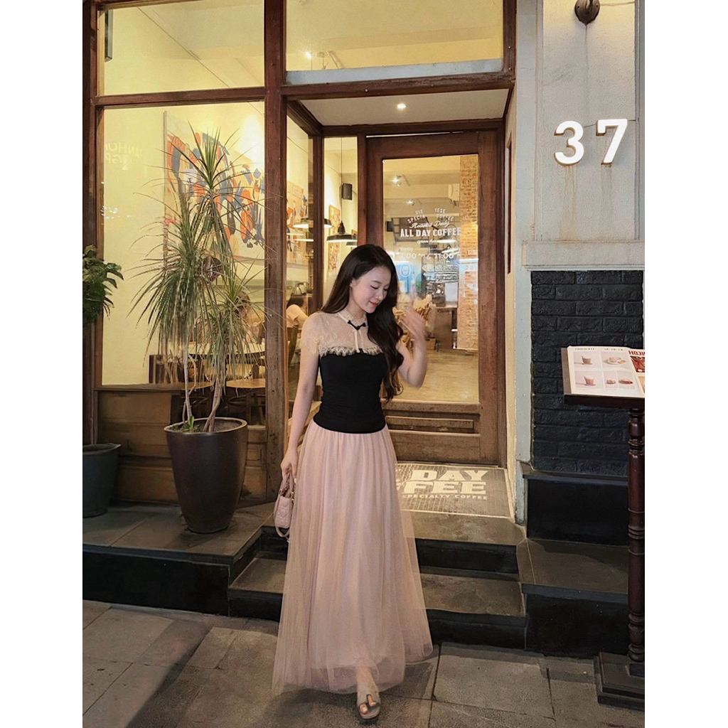 Set áo mix cv dài Qc