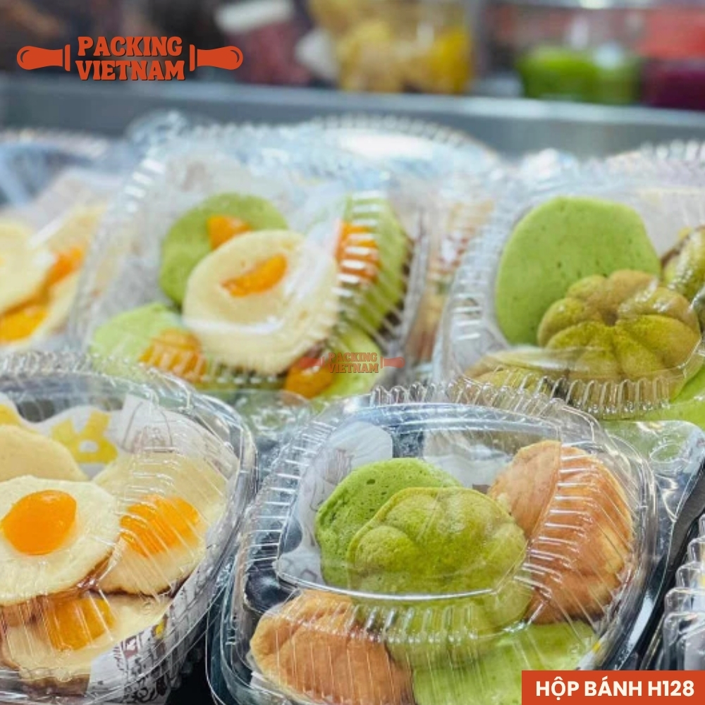 Hộp nhựa H128 đựng bánh trong suốt nắp gài - Hộp nhựa đựng bánh ngọt, hamburger