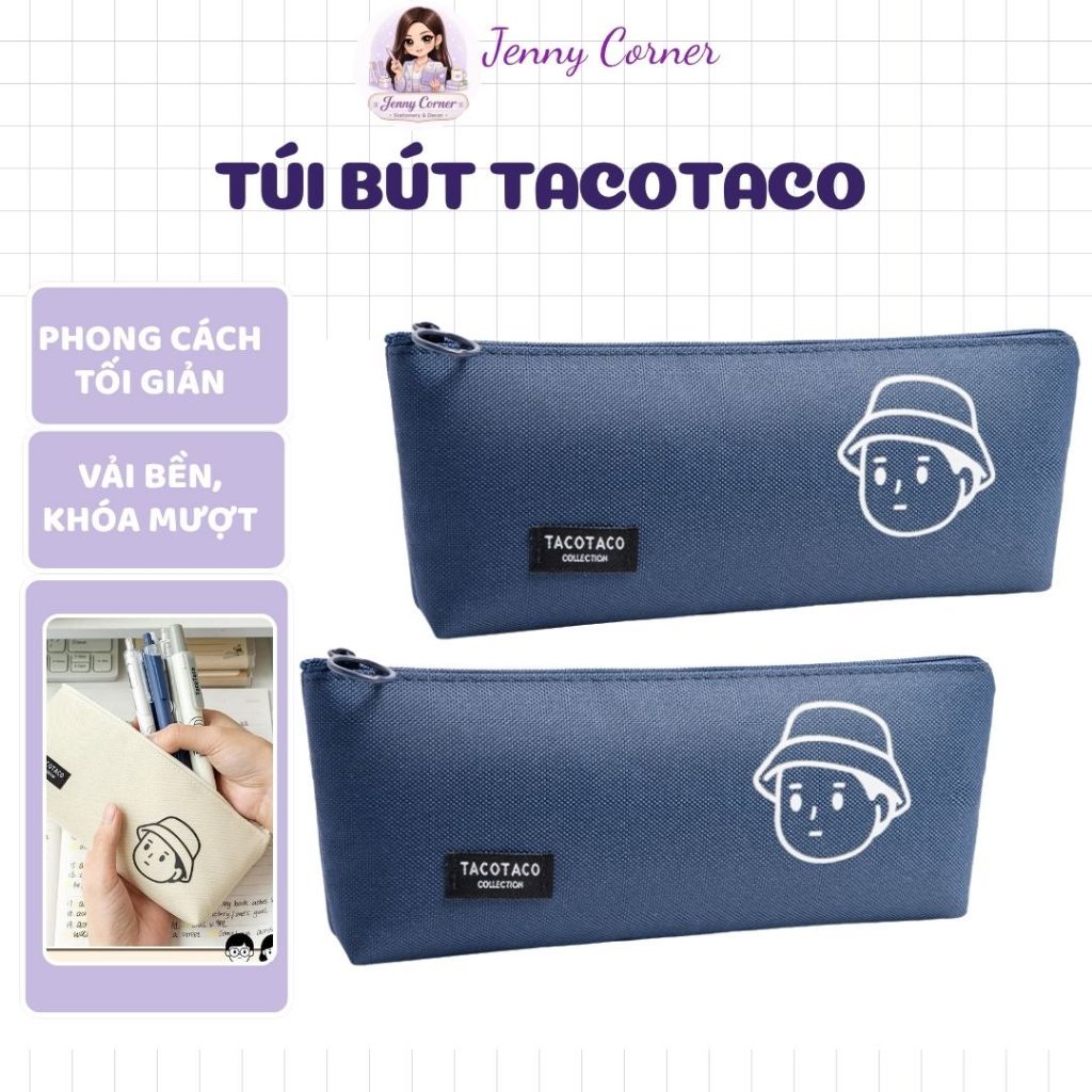Túi Bút Nam Tacotaco Canvas Cao Cấp, Hộp Bút Học Sinh vải bền, khóa mượt, sức chứa lớn-Jenny Corner 