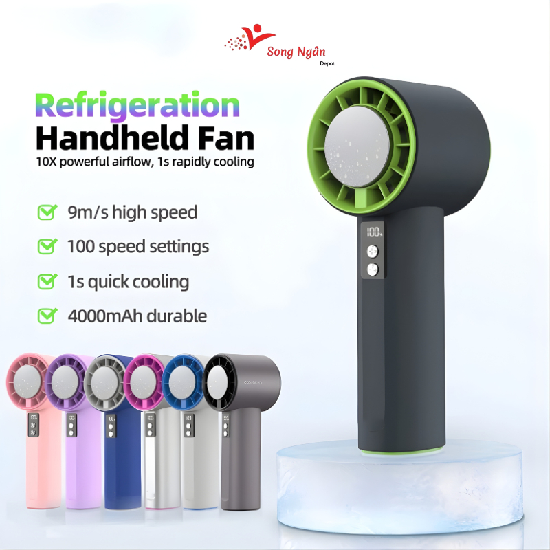 Quạt cầm tay có sò lạnh 100 tốc độ gió có thể điều chỉnh màn hình kỹ thuật số Quạt mini cầm tay | BigBuy360 - bigbuy360.vn