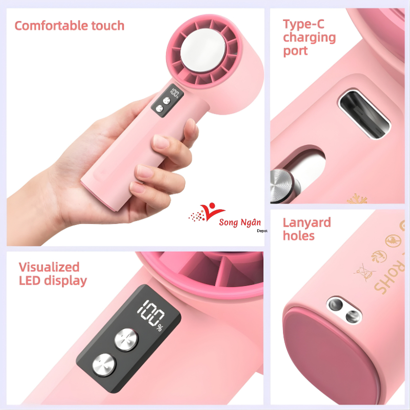 Quạt cầm tay có sò lạnh 100 tốc độ gió có thể điều chỉnh màn hình kỹ thuật số Quạt mini cầm tay | BigBuy360 - bigbuy360.vn