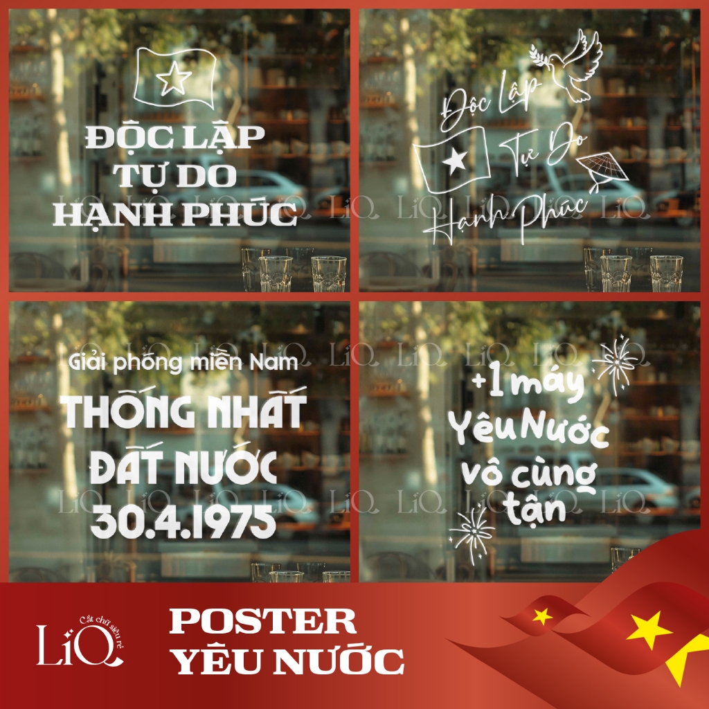 [03] Decal dán kính Việt Nam - Decal yêu nước - Decal độc lập tự do hạnh phúc - Decal 30.4 Giải phón