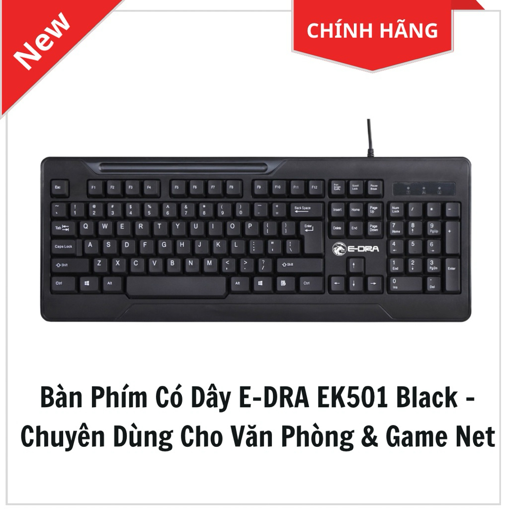 [GIÁ TỐT] Bàn Phím Có Dây E-DRA EK501 Black – Chuyên Dùng Cho Văn Phòng & Game Net, Phím Êm, Bền Bỉ 