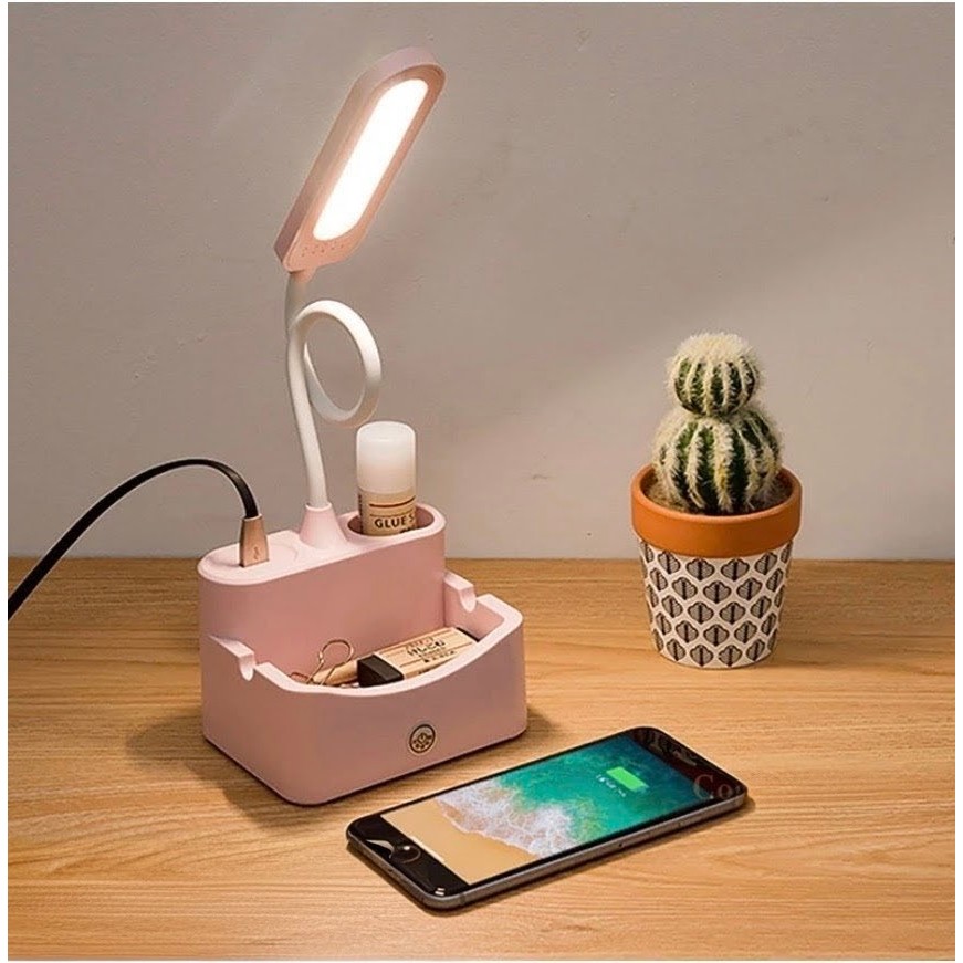 Flexible LED Table Lamp: 3-in-1 Study Light with Organizer (Pen & Mobile Holder) for Reading and Off