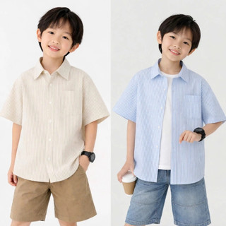 Áo sơ mi cộc tay kẻ dọc ngắn cho bé trai chất liệu cao cấp phong cách Hàn Quốc SM4 Viola Kids