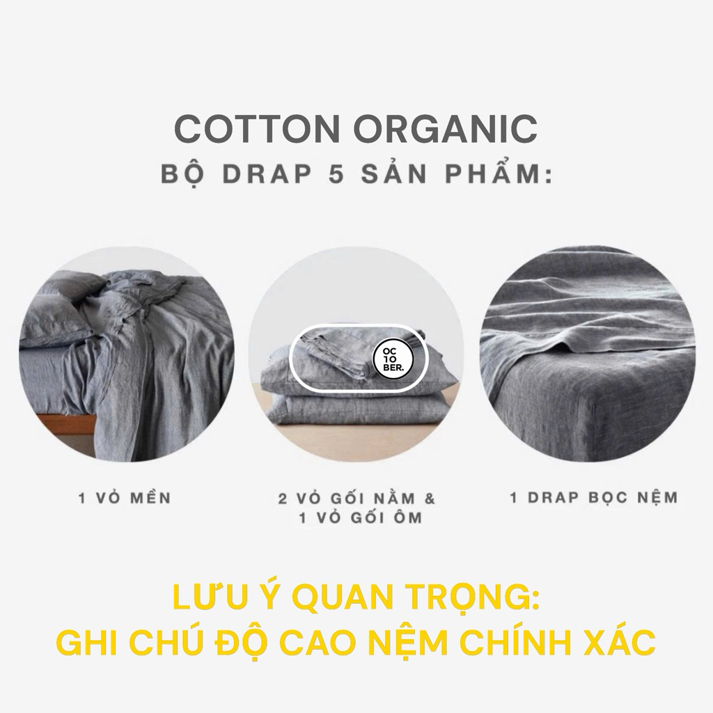 (ORDER THEO YÊU CẦU) Bộ Chăn Ga Gối 5 món COLLAB OCTOBER size 1m2x2m đến 2mx2m2 Cotton Organic Thấm 