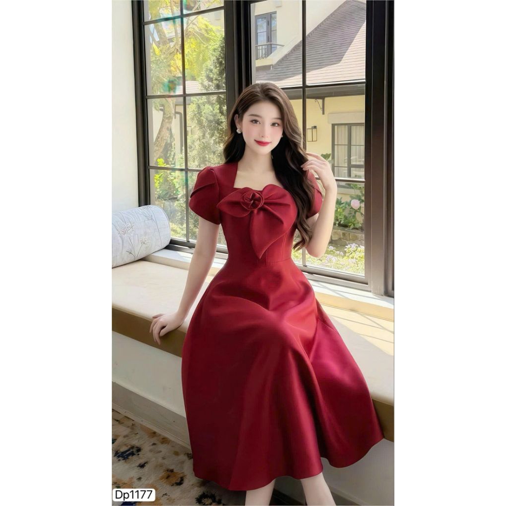 DS6749 Đầm Dự Tiệc Taffta Vai Cách Điệu Màu Hồng Phấn Dáng Xoè Bồng Tiểu Thư Sang Chảnh- Chính Hãng 
