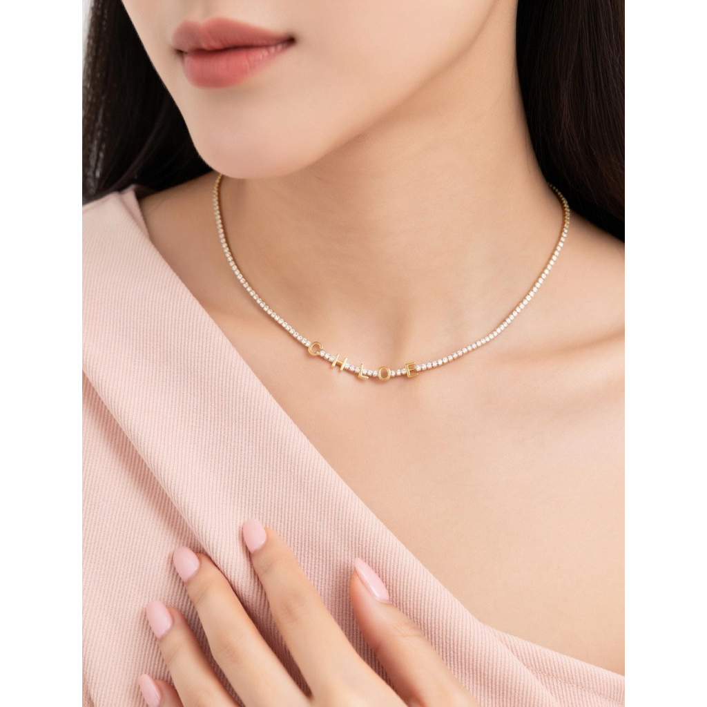 Custom Name Tennis Chain Dây Chuyền Khắc Tên Cá Nhân Hóa - Dây Tennis Mạ Vàng Hoặc Bạc, Tùy Chỉnh 1-
