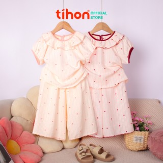 Đồ bộ bé gái TIHON cao cấp chất liệu thô đũi mềm mại thoáng mát họa tiết chấm bi siêu xinh SET744153