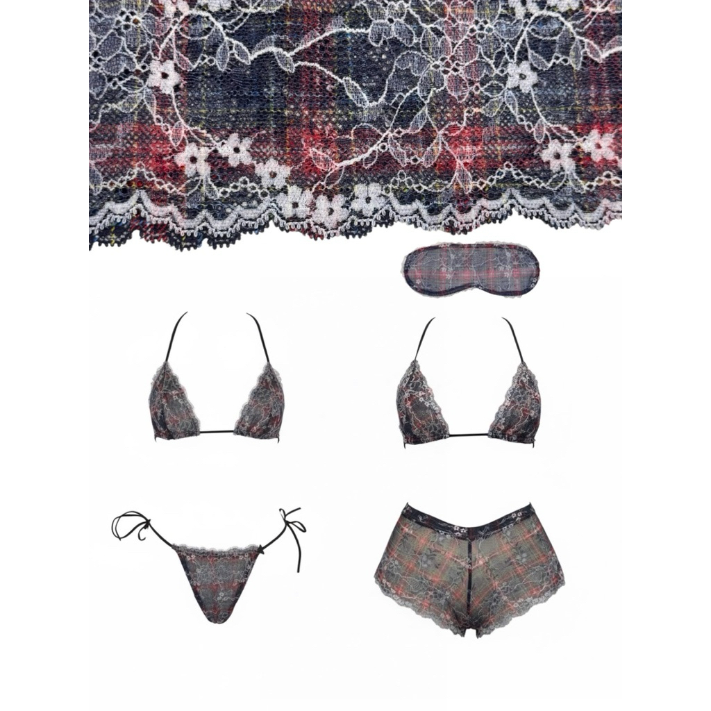 GRAPEPHAM – MAREE – BIKINI PHỐI REN MỀM HOẠ TIẾT CARO 3 MÓN KÈM BỊT MẮT