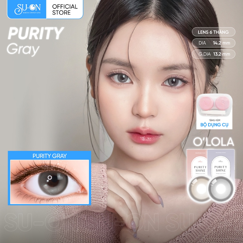 Lens xám tây PURITY SHINE GRAY/BROWN chính hãng OLOLA | 6 tháng | Kính áp tròng cận SUONLENS