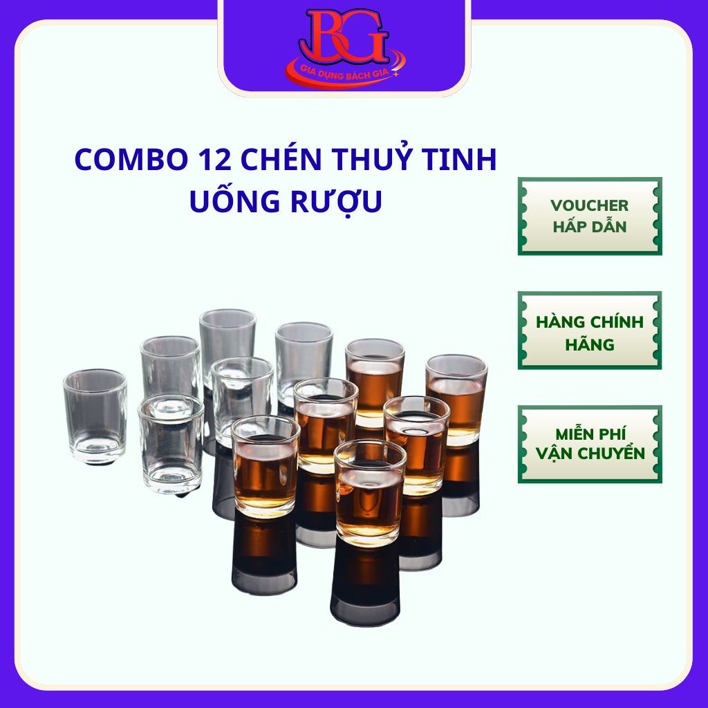 COMBO 12 CHÉN THUỶ TINH MẮT TRÂU UỐNG RƯỢU - LY UỐNG RƯỢU THUỶ TINH TRONG SUỐT. LY NHÓT