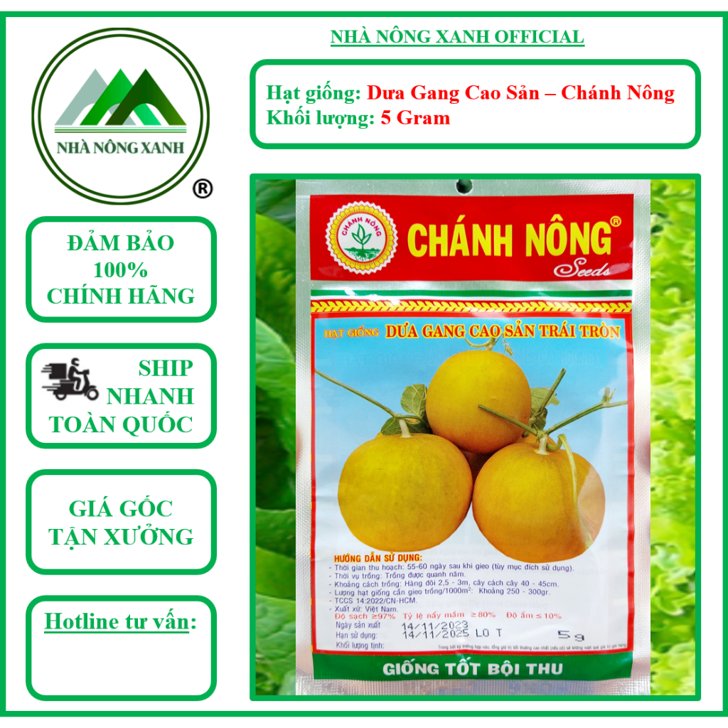 Hạt Giống DƯA GANG TRÁI TRÒN - CHÁNH NÔNG - Gói 5Gr - Nhà Nông Xanh - Dưa Gang - Dưa Nứt - Dưa Bở - 