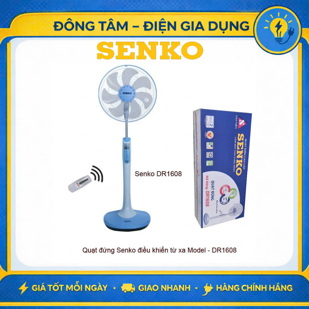 QUẠT ĐỨNG REMOTE ( ĐIỀU KHIỂN TỪ XA) SENKO 7 CÁNH DR1608 CÔNG SUẤT 65W