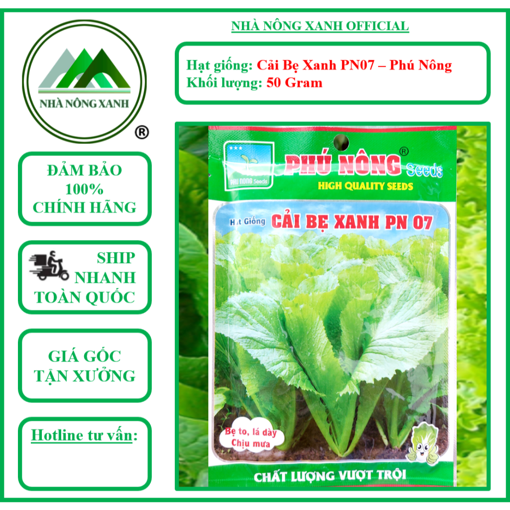 [20Gr, 50Gr]Hạt giống Cải Bẹ Xanh PN07 - Phú Nông - Nhà Nông Xanh - Cải Xanh - Cải Cay - Cải Đắng - 