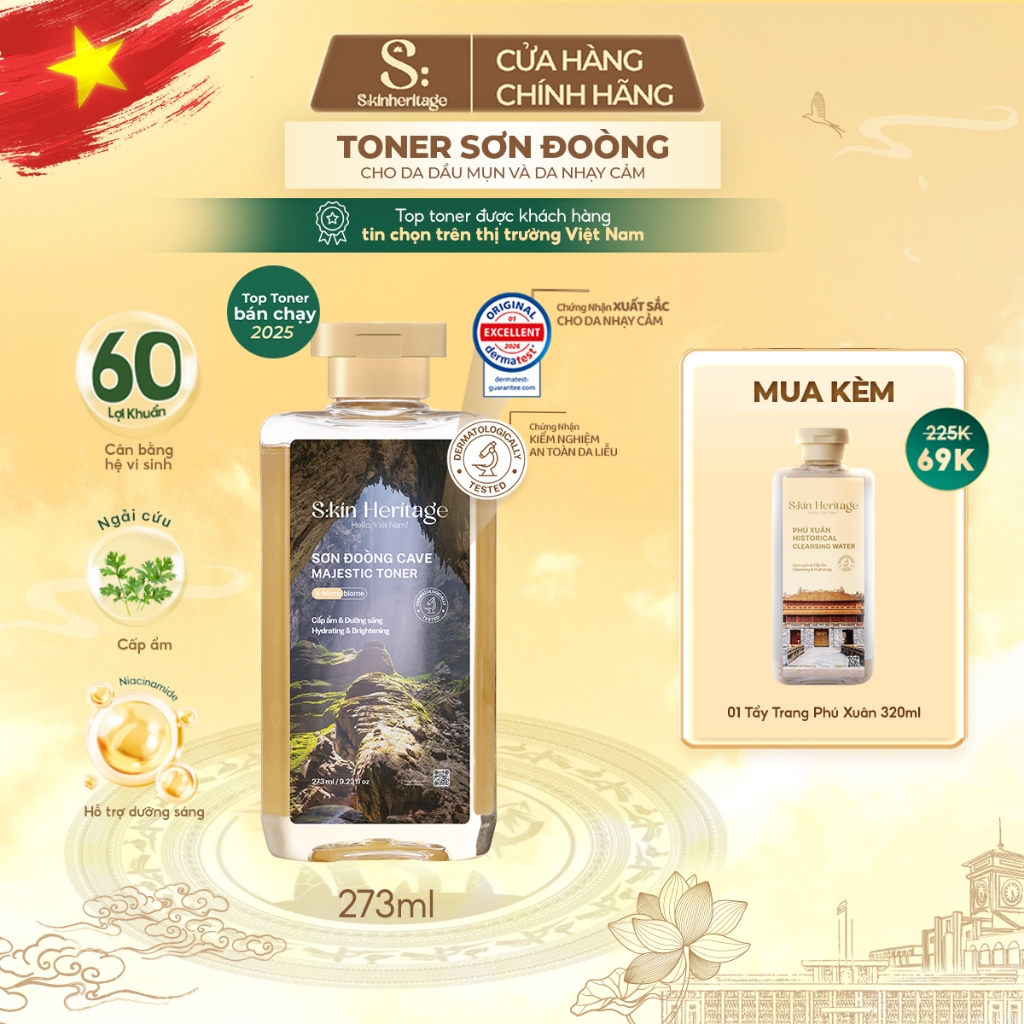 Toner Sơn Đoòng Skin Heritage hỗ trợ cấp ẩm sâu, dưỡng sáng, cân bằng hệ vi sinh cho da dầu mụn, da 