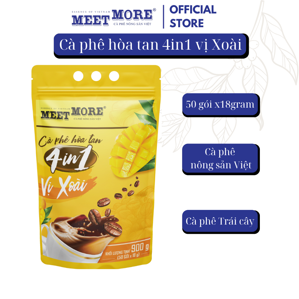 Meet More Cà Phê Vị Xoài Hoà Tan 4in1 (50 Gói/18G) – Fresh Lạ Miệng, Thơm Ngọt, Hợp Uống Lạnh