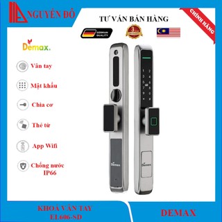 Khóa vân tay cửa nhôm Demax EL606-SD , 7 tính năng nổi bật, App Wifi mở cửa từ xa, chống nước IP66 an toàn tiện ích.