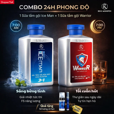 Combo 24H Phong Độ KING MONSTER - Sữa tắm gội nam 3in1 Ice Man 350ml & Sữa tắm gội nam 3in1 Warrior 350ml