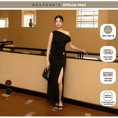 BBSTORE'S Đầm Tiệc Thun Cotton Lụa Cổ Xéo Dáng Ôm Body (kèm tag kim loại) - DAD02B