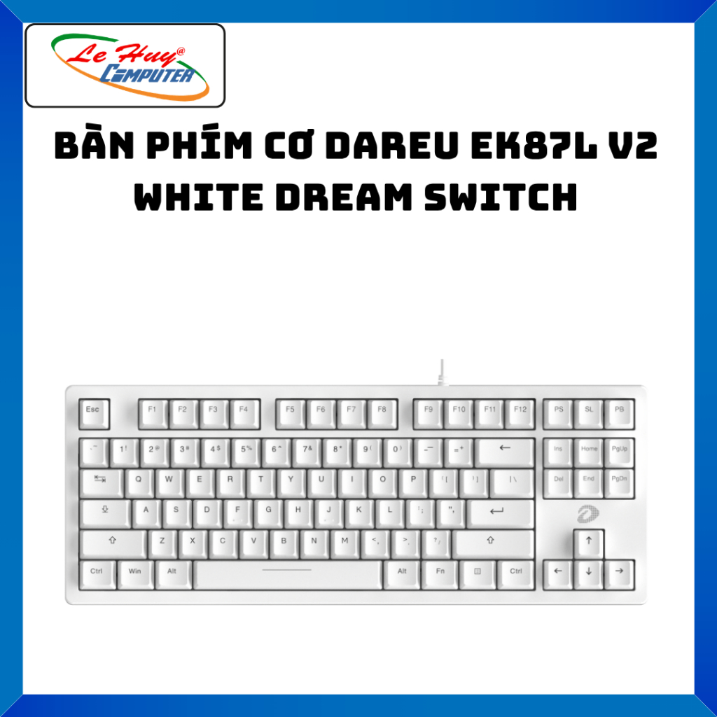 Bàn Phím Cơ DAREU EK87L v2 WHITE (KHÔNG LED) (Switch: Dream) - Hàng Chính Hãng