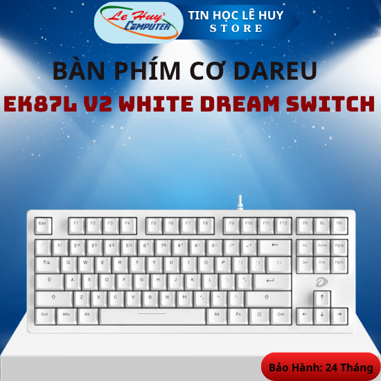 Bàn Phím Cơ DAREU EK87L v2 WHITE - Hàng Chính Hãng