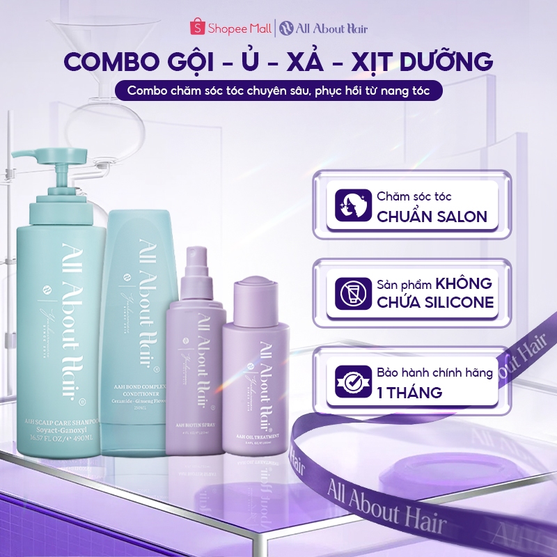 Combo Dầu Gội, Dầu Xả, Ủ Oil, Xịt Dưỡng Tóc Biotin AAH Chăm Sóc Và Phục Hồi, DưỡngTóc Toàn Diện