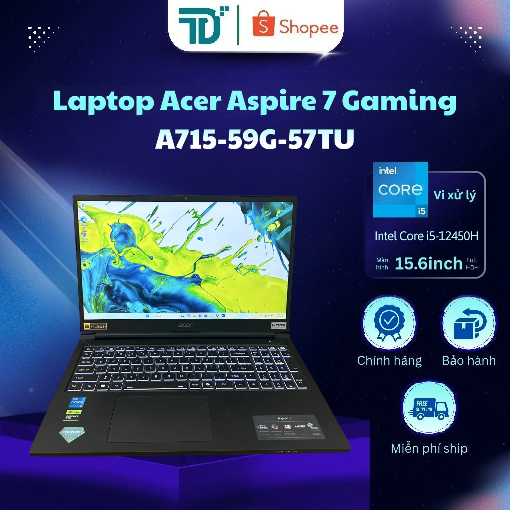 Laptop Acer Aspire 7 Gaming A715-59G-57TU i5-12450H/16GB/512GB/15.6"FHD/RTX3050 6GB - Laptop 99%