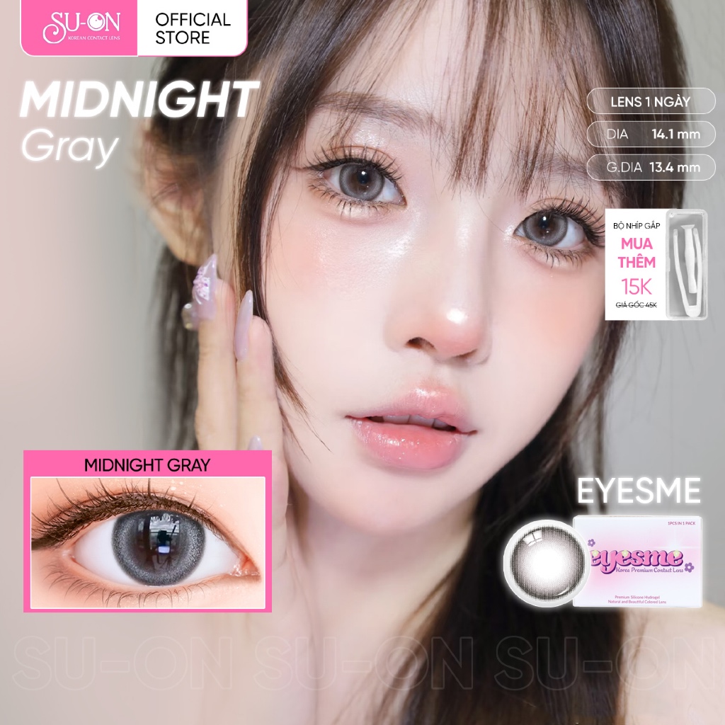 Lens 1 ngày EYESME MIDNIGHT GRAY GIÃN TRÒNG NHẸ 14,1mm| Xám tây sáng có độ cận đeo