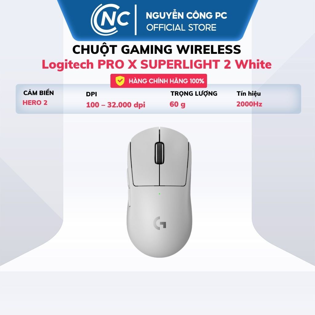 Chuột máy tính Logitech PRO X SUPERLIGHT 2 White/ Black -BH 24 tháng