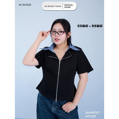 Áo thun phối cổ khóa dọc BIGSIZE (55kg đến 95kg) – 26HAP007 - [BU Bigsize]