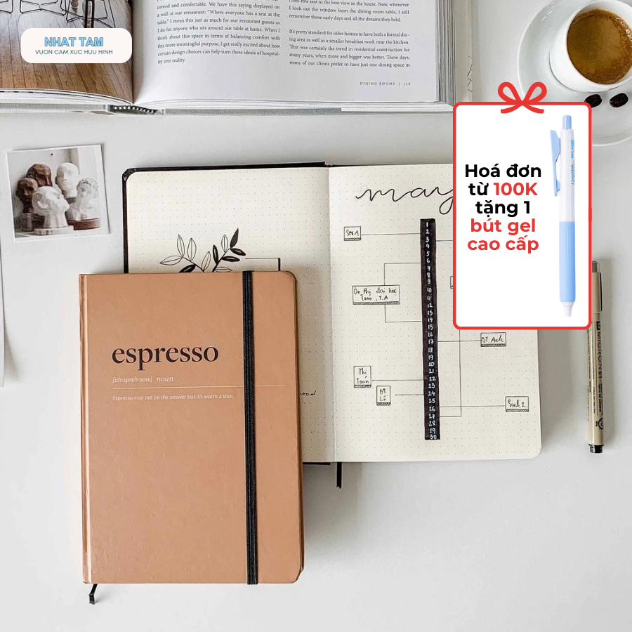 Sổ Tay A5 bìa cứng Dotgrid Crabit bullet journal - Coffeeine Espresso