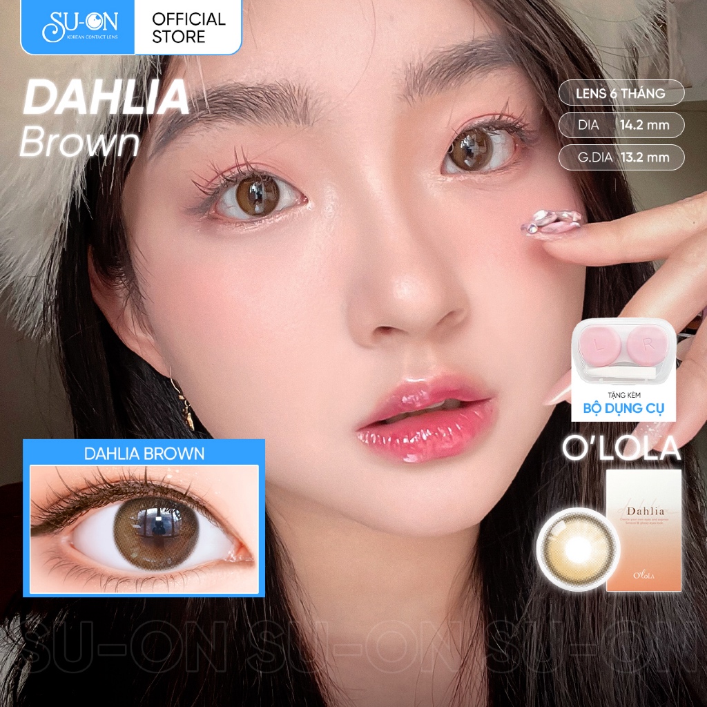 Kính Áp Tròng OLOLA Dahlia Màu Nâu Tự Nhiên Trà Sữa hiệu ứng phủ bóng, Lens Cận Chính Hãng 6 Tháng, 