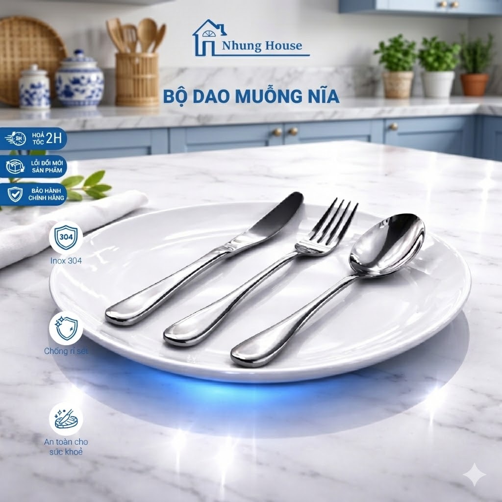 Set 3 món dao muỗng nĩa chât liệu inox dùng cho nhà hàng, quán ăn, dao nĩa ăn Beefsteak chuẩn