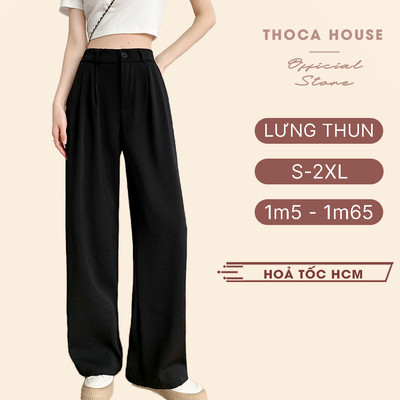 Quần tây nữ ống suông lưng thun sau nhiều màu THOCA HOUSE quần ống rộng tôn dáng thoải mái công sở