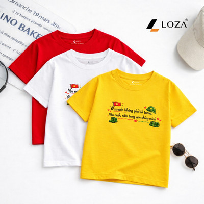 Áo phông cho bé "Yêu nước không phải là trend, yêu nước nằm trong gen chúng mình" size từ 15-40kg Loza Kids AT8516