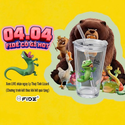 [QUÀ TẶNG KHÔNG BÁN] Ly thuỷ tinh FIDE Lizard 450ml có nắp đậy kèm ống hút tiện lợi Lizard(Gif)